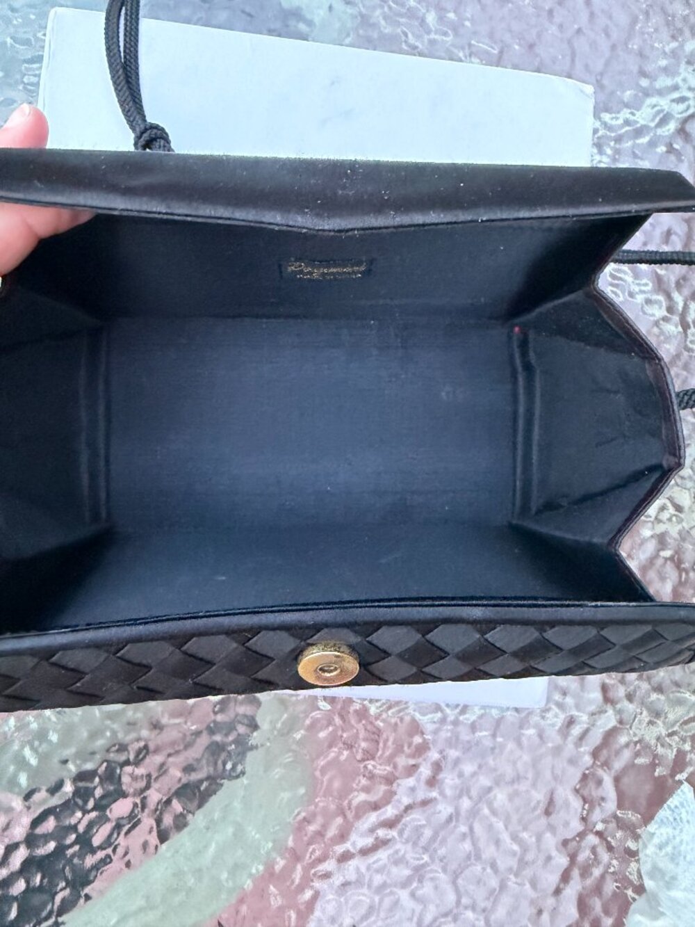 Vintage 90s Black Woven Clutch Gold Medallion – Versace Inspired Statement Bag - Picture 4 of 5